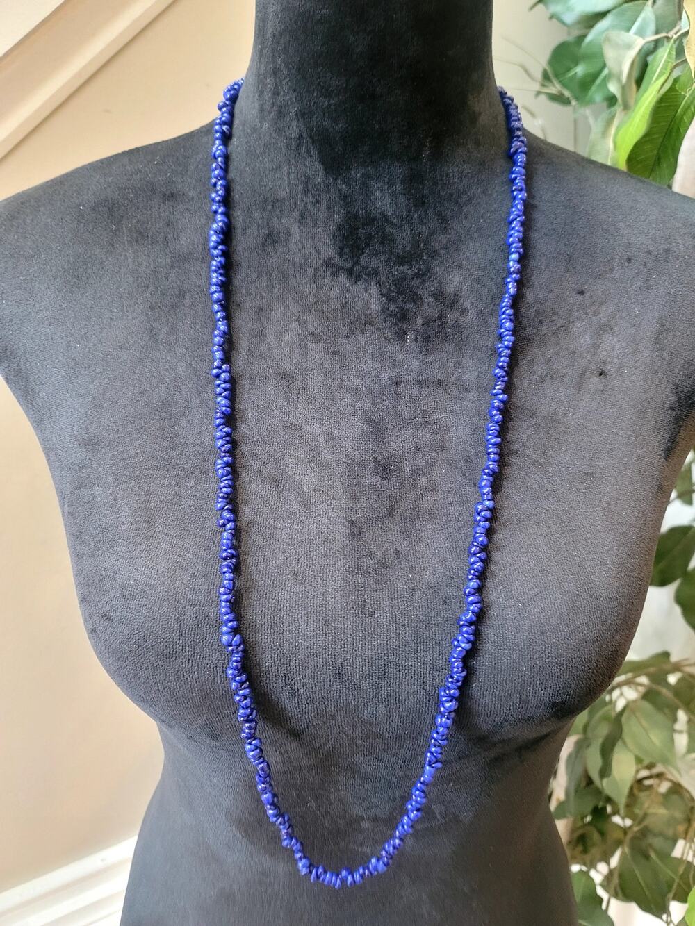Cobalt Blue Chip Bead Necklace Long Strand Statement Boho Southwestern 32"